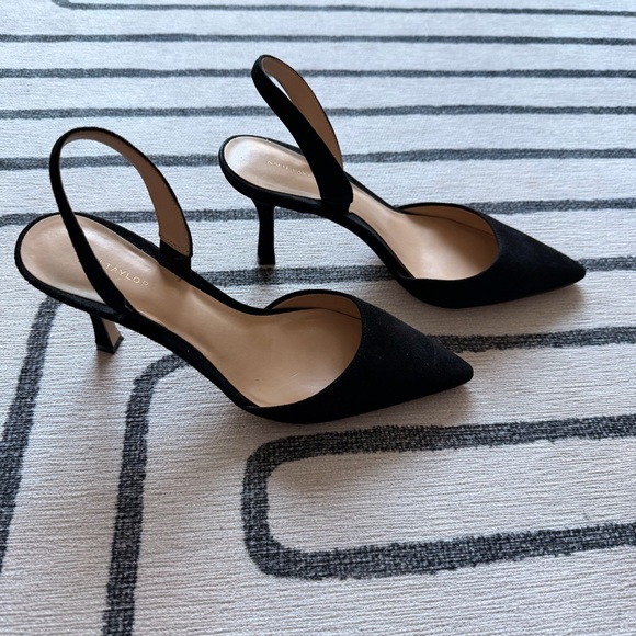 Ann Taylor Kerry Black Suede Slingback Pointed Toe Pumps Size 7 - Picture 3 of 5